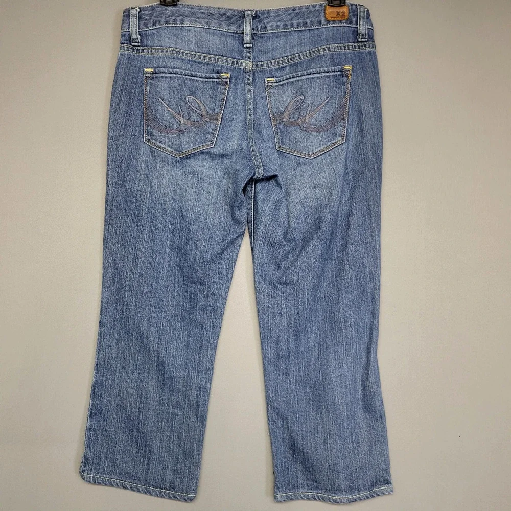 X2 Jeans Womens 8 Blue Mid Rise Stretch Straight Leg Embroidered Pockets Denim - Picture 15 of 16